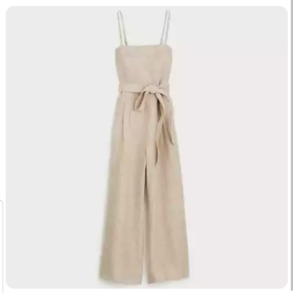 J.Crew Striped Beauchamps Linen Carmel Jumpsuit size 6